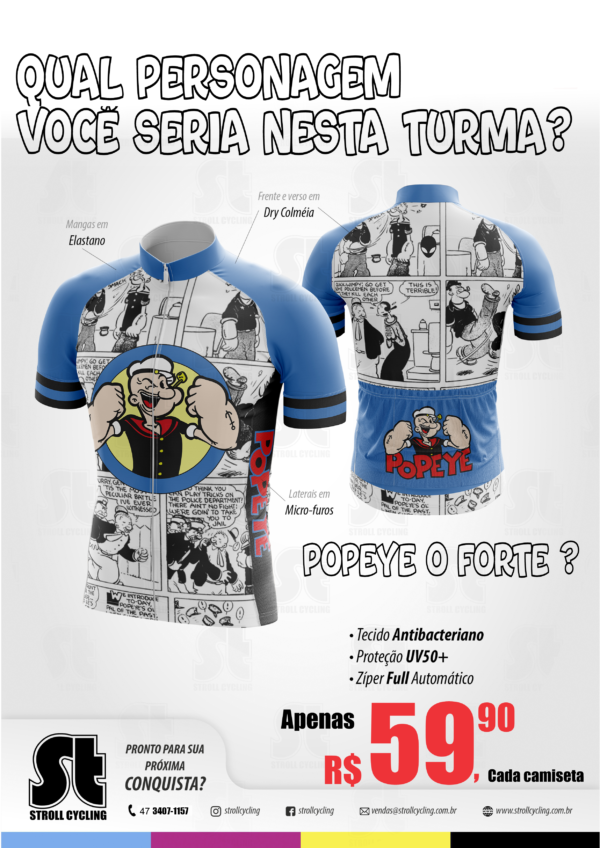 Camiseta Ciclismo Masculina Turma do Popeye