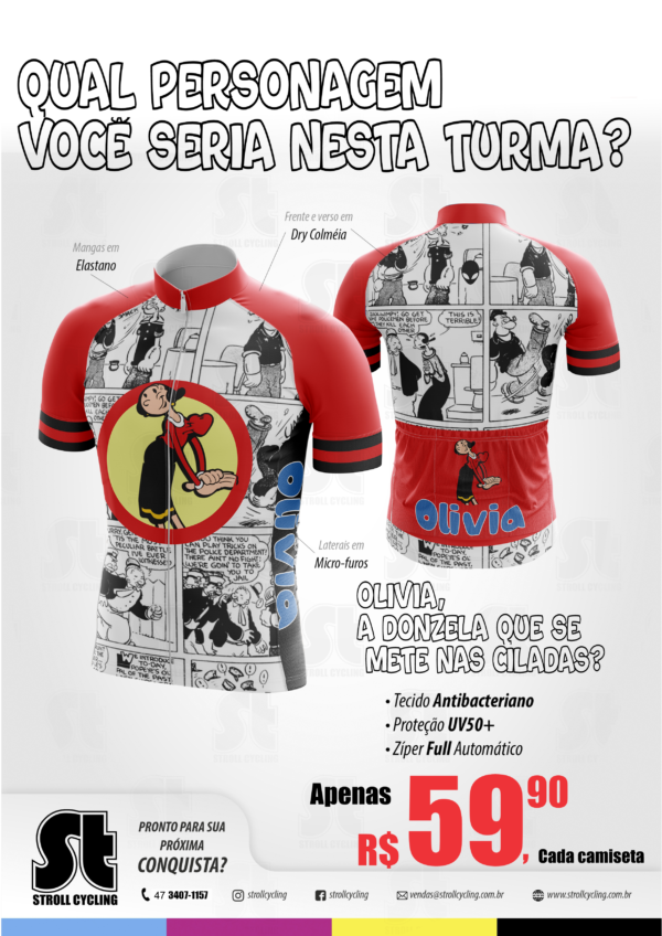 Camiseta Ciclismo Feminina Turma do Popeye